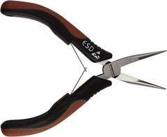 Paramount - 5" OAL, 1-3/16" Jaw Length x 7/16" Jaw Width, Long Nose Pliers - Smooth Jaw, Thin Head, ESD Cushion Handles, with Spring - Americas Industrial Supply