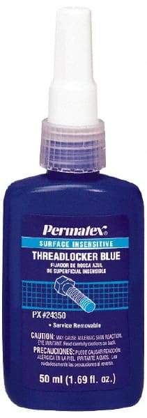 Permatex - 50 mL Bottle, Blue, Medium Strength Liquid Threadlocker - Series 243, 24 hr Full Cure Time, Hand Tool Removal - Americas Industrial Supply