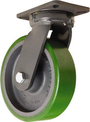 Hamilton - 10" Diam x 3" Wide x 12-1/2" OAH Top Plate Mount Swivel Caster - Polyurethane Mold onto Cast Iron Center, 3,000 Lb Capacity, Tapered Roller Bearing, 5-1/4 x 7-1/4" Plate - Americas Industrial Supply