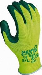 SHOWA - Size M (8), ANSI Cut Lvl 4, Puncture Lvl 3, Abrasion Lvl 4, Nitrile Coated Nitrile Cut Resistant Gloves - 10" Long, Palm Coated, Polyester, Stainless Steel & Kevlar Lining, Knit Wrist, Green/Yellow, Paired - Americas Industrial Supply
