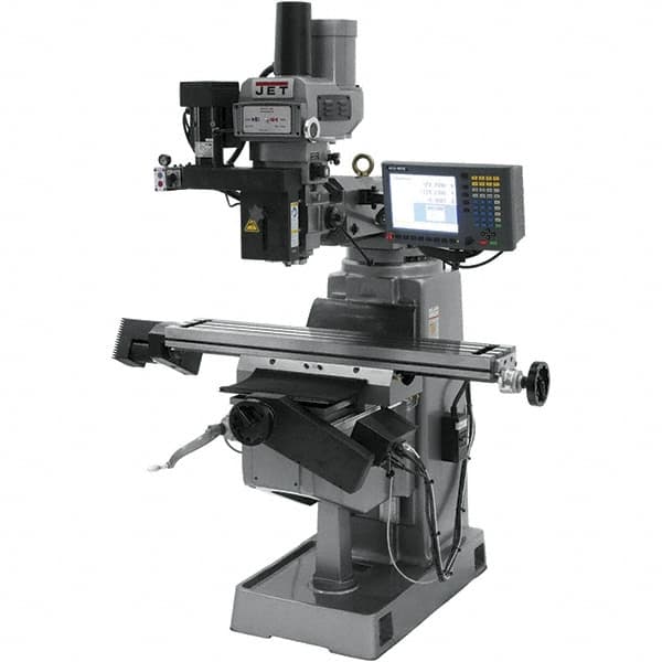 Jet - 9" Table Width x 49" Table Length, Variable Speed Pulley Control, 3 Phase Knee Milling Machine - R8 Spindle Taper, 3 hp - Americas Industrial Supply