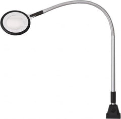 Waldmann Lighting - 25.4 Inch, Gooseneck, Clamp Mounted, LED, Silver, Magnifying Task Light - 6 Watt, 100 to 240 Volt, 2.25x Magnification, 71mm Wide - Americas Industrial Supply