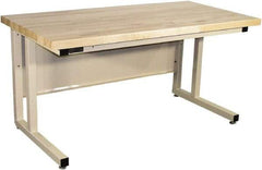 Proline - 60 Wide x 30" Deep x 30" High, Butcher Block Maple Workbench - Fixed Legs With Adjustable Height Glides, Beige - Americas Industrial Supply