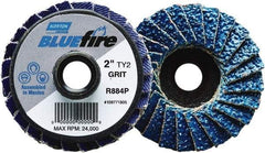 Norton - 36 Grit, 2" Disc Diam, Type 27 Zirconia Alumina Flap Disc - 30,000 Max RPM, Fiberglass Backing, Quick Change Type S Attaching System, Coated - Americas Industrial Supply