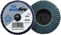 Norton - 80 Grit, 3" Disc Diam, Type 27 Zirconia Alumina Flap Disc - 30,000 Max RPM, Fiberglass Backing, Quick Change Type R Attaching System, Coated - Americas Industrial Supply