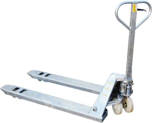 Vestil - 5,500 Lb Capacity, 7-3/4" Lift Galvanized Steel Pallet Truck - 2-7/8" Min Lift Height, 48" Fork Length x 27" Fork Width, 27" Overall Width - Americas Industrial Supply