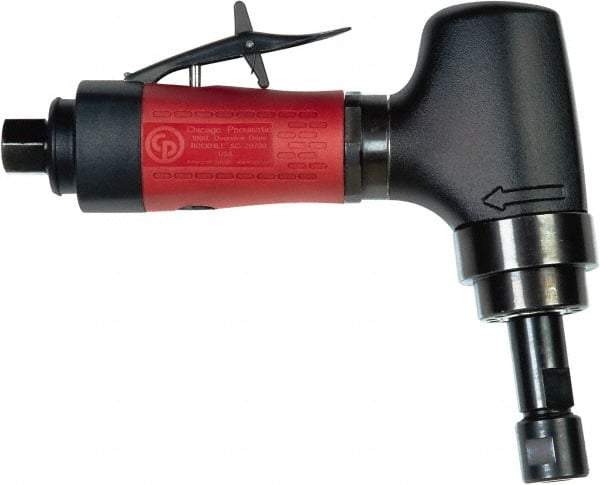 Chicago Pneumatic - 1/4" Collet, Angle Handle, Air Angle Die Grinder - 20,000 RPM, Rear Exhaust, 8.25 CFM, 0.7 hp, 90 psi, 1/4 BSP Inlet - Americas Industrial Supply