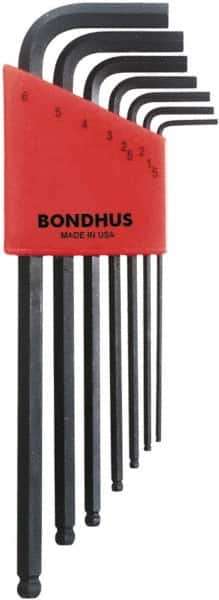 Bondhus - 7 Piece L-Key Ball End Hex Key Set - Hex Range 1.5 to 6mm, 8-3/4" OAL, Protanium High Torque Steel - Americas Industrial Supply