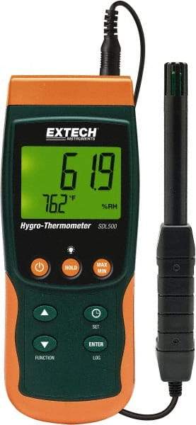 Extech - 32 to 122°F, 5 to 95% Humidity Range, Thermo-Hygrometer - 3% Relative Humidity Accuracy - Americas Industrial Supply