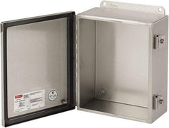 nVent Hoffman - Stainless Steel Junction Box Enclosure Hinge Flat Cover - NEMA 4, 12, 13, 4X, 8" Wide x 10" High x 4" Deep - Americas Industrial Supply