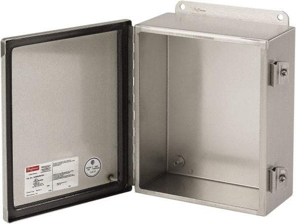 nVent Hoffman - Stainless Steel Junction Box Enclosure Hinge Flat Cover - NEMA 4, 12, 13, 4X, 6" Wide x 6" High x 4" Deep - Americas Industrial Supply