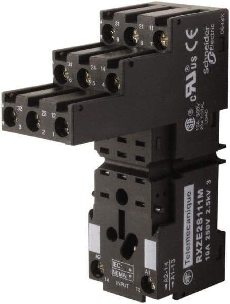 Square D - 14 Pins, 250 Volt, 5 and 10 Amp, 4PDT, Ice Cube Relay Socket - DIN Rail Mount, Screw Panel Mount, IP20, Plug In Terminal - Americas Industrial Supply