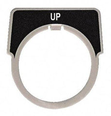 Square D - Half Round, Aluminum Legend Plate - Up - Black Background, White Letters, 1.18 Inch Hole Diameter - Americas Industrial Supply