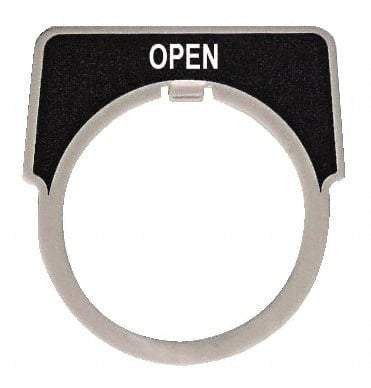 Square D - Half Round, Aluminum Legend Plate - Open - Black Background, White Letters, 1.18 Inch Hole Diameter - Americas Industrial Supply