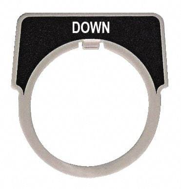 Square D - Half Round, Aluminum Legend Plate - Down - Black Background, White Letters, 1.18 Inch Hole Diameter - Americas Industrial Supply