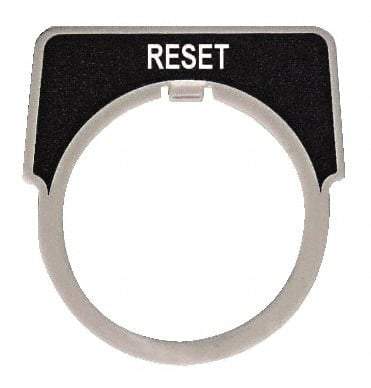 Square D - Half Round, Metal Legend Plate - Reset - Black Background, White Letters, 30mm Hole Diameter - Americas Industrial Supply