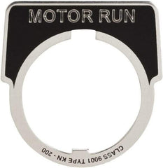 Square D - Metal Legend Plate - Motor Run - Black Background, White Letters, 30mm Hole Diameter - Americas Industrial Supply