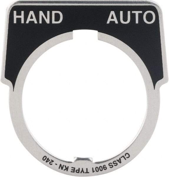 Square D - Metal Legend Plate - Hand-Auto - Black Background, White Letters, 30mm Hole Diameter - Americas Industrial Supply