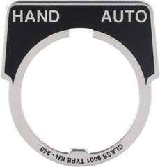 Square D - Metal Legend Plate - Hand-Auto - Black Background, White Letters, 30mm Hole Diameter - Americas Industrial Supply