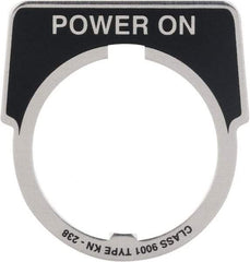 Square D - Metal Legend Plate - Power On - Black Background, White Letters, 30mm Hole Diameter - Americas Industrial Supply