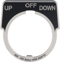 Square D - Metal Legend Plate - Up-Off-Down - Black Background, White Letters, 30mm Hole Diameter - Americas Industrial Supply