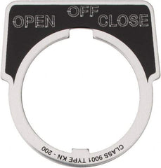 Square D - Metal Legend Plate - Close, Off, Open - Black Background, White Letters, 30mm Hole Diameter - Americas Industrial Supply