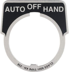 Square D - Metal Legend Plate - Auto-Off-Hand - Black Background, White Letters, 30mm Hole Diameter - Americas Industrial Supply