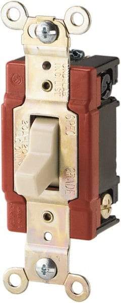 Cooper Wiring Devices - 3 Pole, 120 to 277 VAC, 20 Amp, Industrial Grade, Toggle, Wall and Dimmer Light Switch - 1.3 Inch Wide x 4.19 Inch High, Fluorescent - Americas Industrial Supply