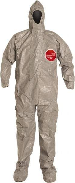 Dupont - Size XL Hazmat Chemical Resistant Coveralls - Gray, Storm Flap & Zipper Closure, Elastic Cuffs - Americas Industrial Supply