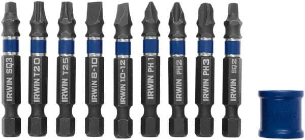 Irwin - 10 Piece, Phillips, Square, Torx, Slotted Handle, Power Bit Set - #2 - Americas Industrial Supply