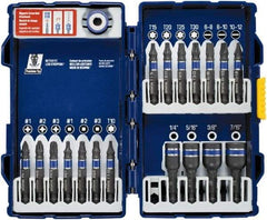 Irwin - 19 Piece, Phillips, Square, Torx, Slotted, Hex Nutsetter Handle, Drive Set - 1/4 to 7/16" Hex, #1 to #3 - Americas Industrial Supply