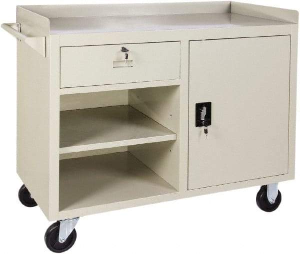 Value Collection - 1,000 Lb Capacity, 2 Shelf, 1 Drawer, 1 Door Mobile Cabinet - 45" Wide x 22" Deep x 38.19" High, Steel, Putty - Americas Industrial Supply