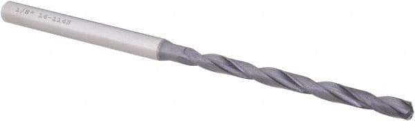 OSG - 1/8", 140° Point, Spiral Flute, Solid Carbide Taper Length Drill Bit - WD1 Finish, 36mm Flute Length, 77mm OAL, Series HP258 - Americas Industrial Supply