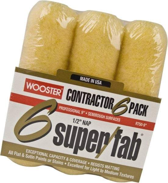 Wooster Brush - 1/2" Nap, 9" Wide Paint Roller - Semi-Rough Texture, Synthetic Knit - Americas Industrial Supply