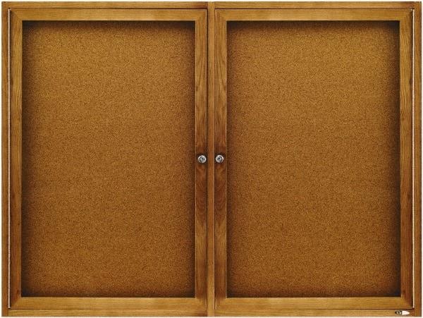 Quartet - 48" Wide x 36" High Enclosed Cork Bulletin Board - Natural (Color) - Americas Industrial Supply