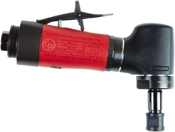 Chicago Pneumatic - 1/4" Collet, Angle Handle, Air Angle Die Grinder - 30,000 RPM, Rear Exhaust, 19 CFM, 0.4 hp, 90 psi, 6.35mm Inlet - Americas Industrial Supply