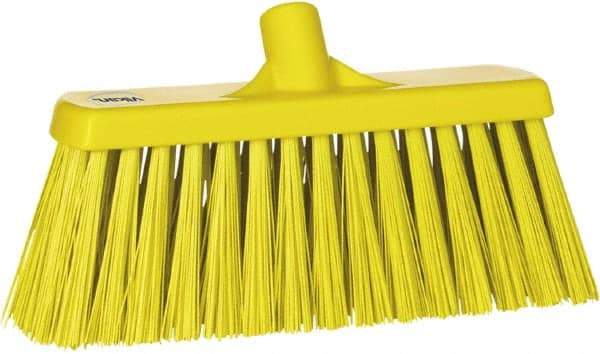 Vikan - 12" Heavy Duty Synthetic Push Broom - 2" Bristle Length, Plastic Block, European Threaded Handle Connection - Americas Industrial Supply