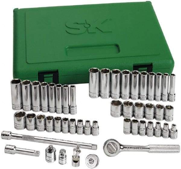 SK - 48 Piece 1/4" Drive Standard Deep Socket Set - 6 Points, 3/16 to 9/16", 4 to 15mm, Inch/Metric Measurement Standard - Americas Industrial Supply