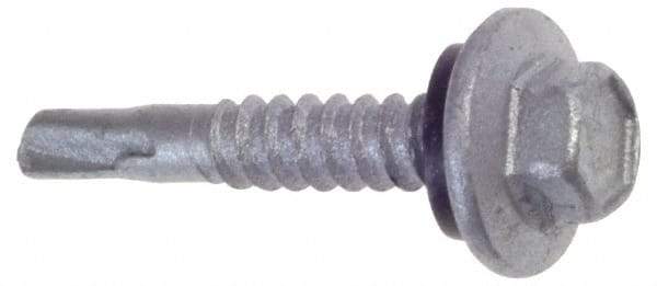 Buildex - 1/4", Hex Washer Head, Hex Drive, 1-3/4" Length Under Head, #3 Point, Self Drilling Screw - Steel - Americas Industrial Supply