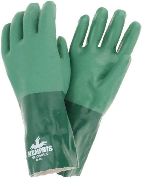 MCR Safety - Size L, 14" Long, 11 mil Thick, Neoprene Chemical Resistant Gloves - Cotton Lined, Gauntlet Cuff, Green, FDA Approved - Americas Industrial Supply