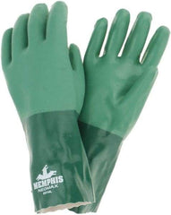MCR Safety - Size L, 14" Long, 11 mil Thick, Neoprene Chemical Resistant Gloves - Cotton Lined, Gauntlet Cuff, Green, FDA Approved - Americas Industrial Supply