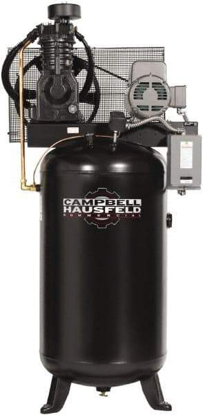 Campbell Hausfeld - 5 hp, 80 Gal Stationary Electric Vertical Air Compressor - Single Phase, 175 Max psi, 16.6 CFM, 230 Volt - Americas Industrial Supply