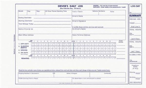 REDIFORM - 31 Sheet, 9 x 11", Driver\x92s Daily Log - Blue & White - Americas Industrial Supply