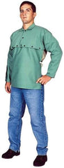 Stanco Safety Products - Size XL, 46-48" Chest, 20" Long, Flame Resistant, Cape Sleeves & Bib - Sateen Cotton, 9 oz, Green - Americas Industrial Supply