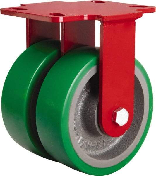 Hamilton - 6" Diam x 2" Wide x 7-3/4" OAH Top Plate Mount Rigid Caster - Polyurethane Mold onto Cast Iron Center, 2,400 Lb Capacity, Tapered Roller Bearing, 4-1/2 x 6-1/2" Plate - Americas Industrial Supply