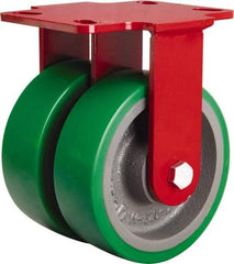Hamilton - 6" Diam x 2" Wide x 7-3/4" OAH Top Plate Mount Rigid Caster - Polyurethane Mold onto Cast Iron Center, 2,400 Lb Capacity, Tapered Roller Bearing, 4-1/2 x 6-1/2" Plate - Americas Industrial Supply