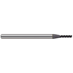 Corner Radius End Mill: 0.05″ Dia, 1/4″ LOC, 0.005″ Radius, 3 Flutes, Solid Carbide 2-1/2″ OAL, 1/8″ Shank Dia, 34 ° Helix, AlTiN Coated, Corner Radius End