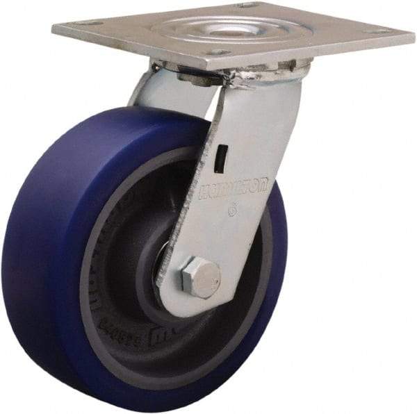 Hamilton - 6" Diam x 2" Wide x 7-1/2" OAH Top Plate Mount Swivel Caster - Polyurethane Mold onto Cast Iron Center, 900 Lb Capacity, Sealed Precision Ball Bearing, 5 x 5-1/2" Plate - Americas Industrial Supply