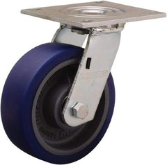 Hamilton - 6" Diam x 2" Wide x 7-1/2" OAH Top Plate Mount Swivel Caster - Polyurethane Mold onto Cast Iron Center, 900 Lb Capacity, Sealed Precision Ball Bearing, 5 x 5-1/2" Plate - Americas Industrial Supply