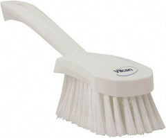 Vikan - 1.8" Bristle Length, Polyester Scrub Brush - 4-1/4" Long x 2-3/4" Wide Head, 10" OAL, White, Polypropylene Block, Flagged - Americas Industrial Supply